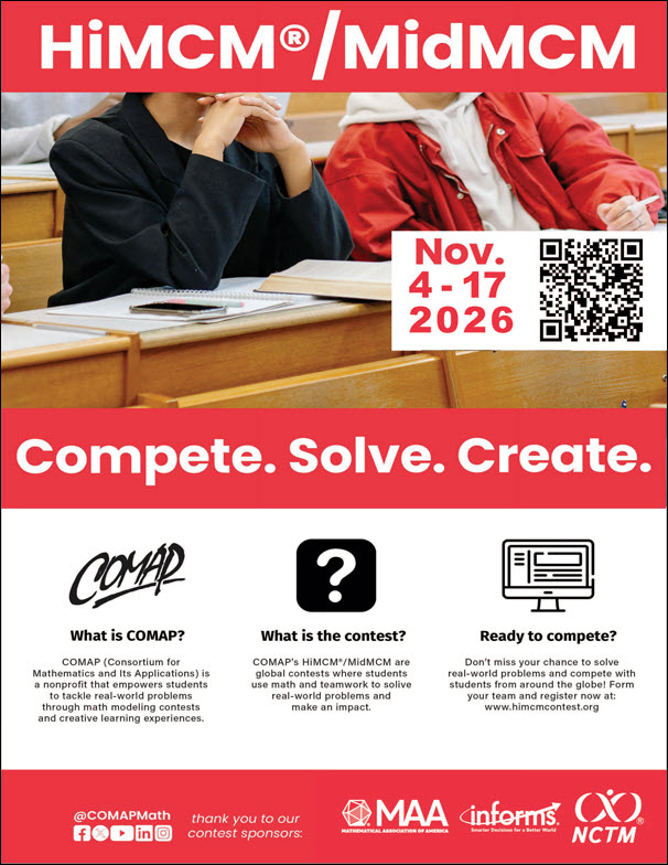 Official 2026 HiMCM and MidMCM flyer from COMAP